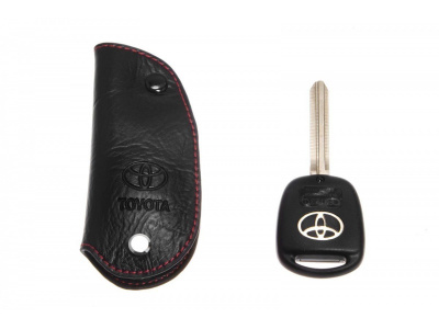 Toyota, чехол кожаный для нескладывающегося ключа зажигания, с логотипом Toyota, с красной прострочкой